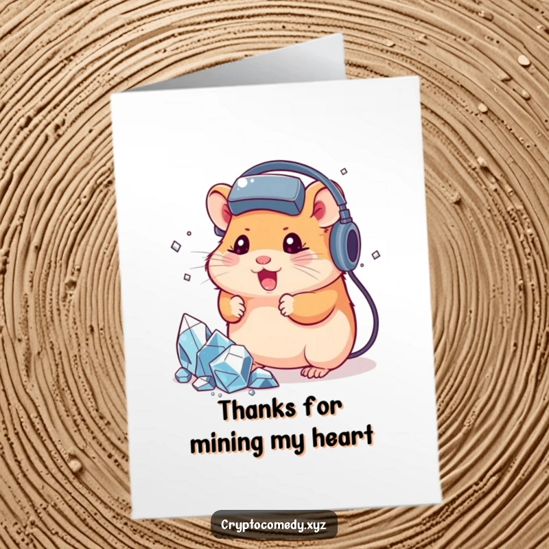 Funny Free Printable Thank You Card: Happy hamster gamer giving thanks for crypto mining success, a cool card.